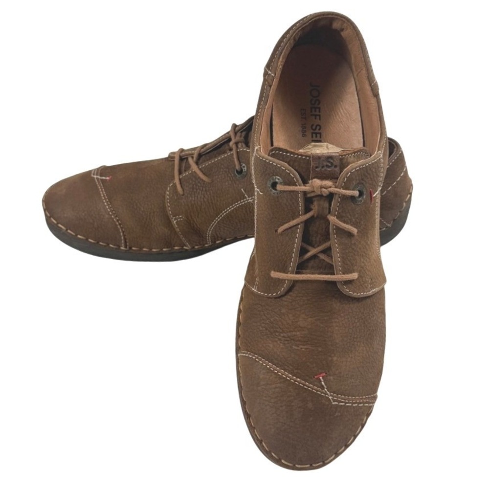 Josef Seibel Mens Brown Leather Lace Up Oxford Shoes Contrast Stitch Size 42